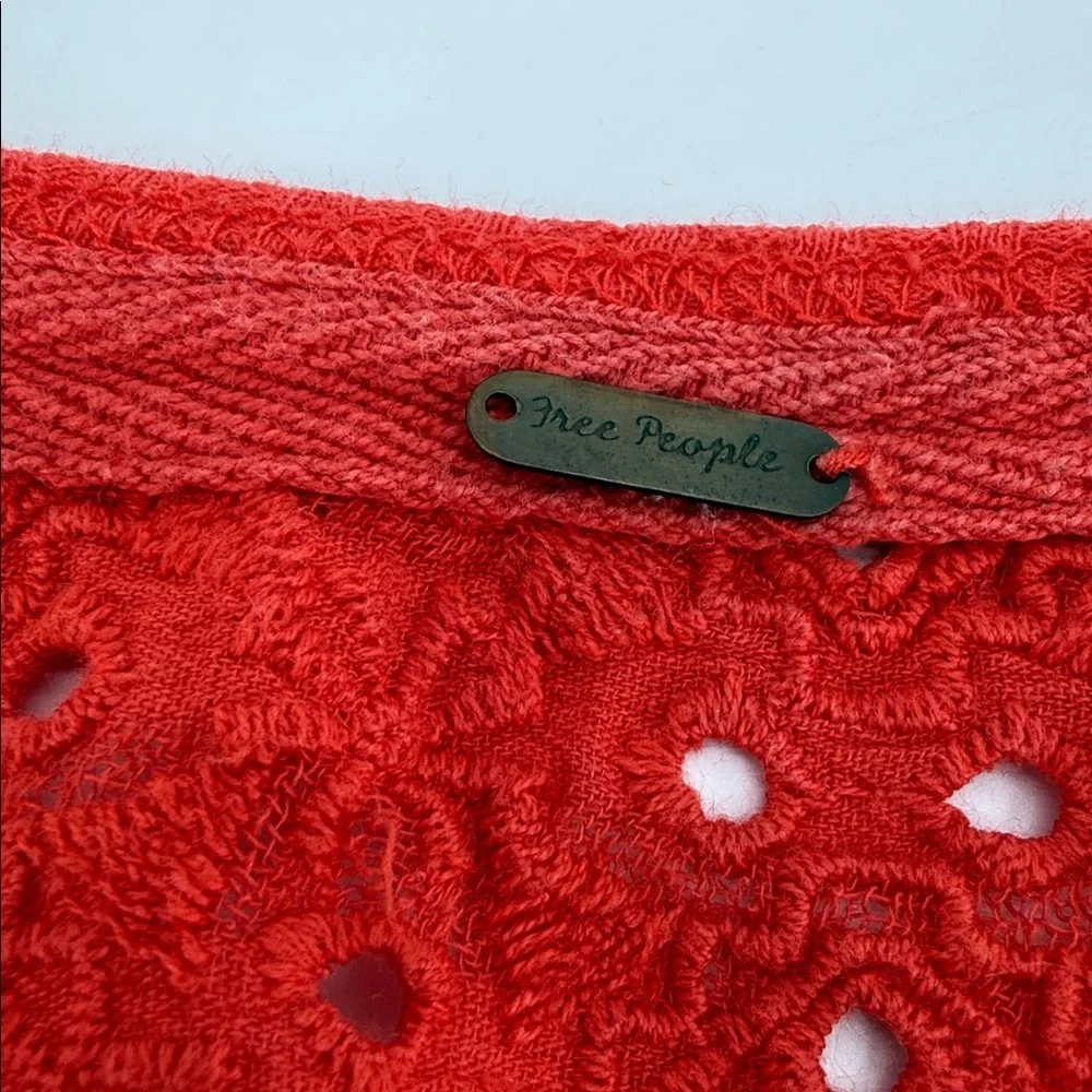 Free People Parisian Nights Top Women S M Orange Eyelet Bell Sleeve Boho 70s